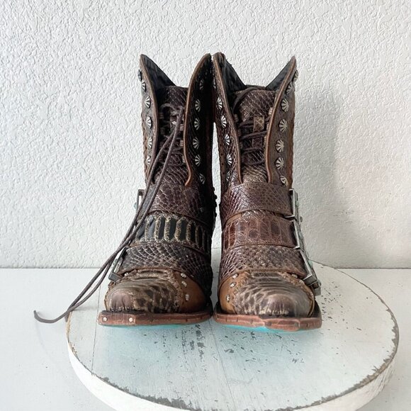 Lane SHOWDOWN Womens Cowboy Boots 7.5 Brown Short Western Cowgirl Lace-up Bootie - Picture 5 of 11